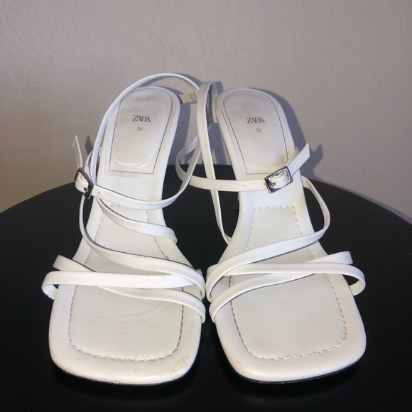 ZARA Strappy White Square Toe Heel Sandals Size 39 (US 8) - Picture 12 of 16
